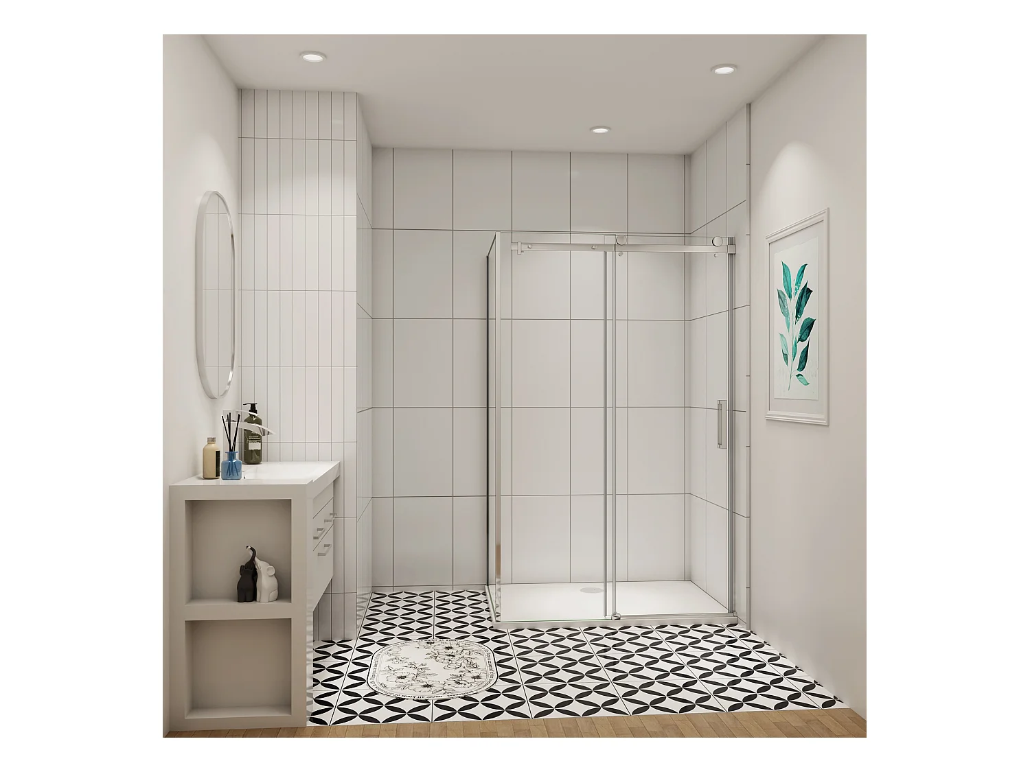 Schuifbare douchecabine 160x195cm met zijwand 70x195cm,8mm helder antikalk NANO glas,profiel van glanzend chroom.