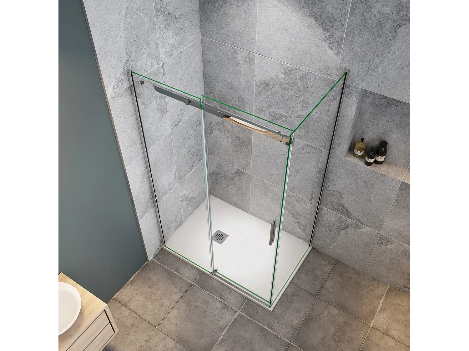 120x195cm Schuifbare douchecabine met zijwand 80cm,6mm helder glas,profiel van glanzend chroom.