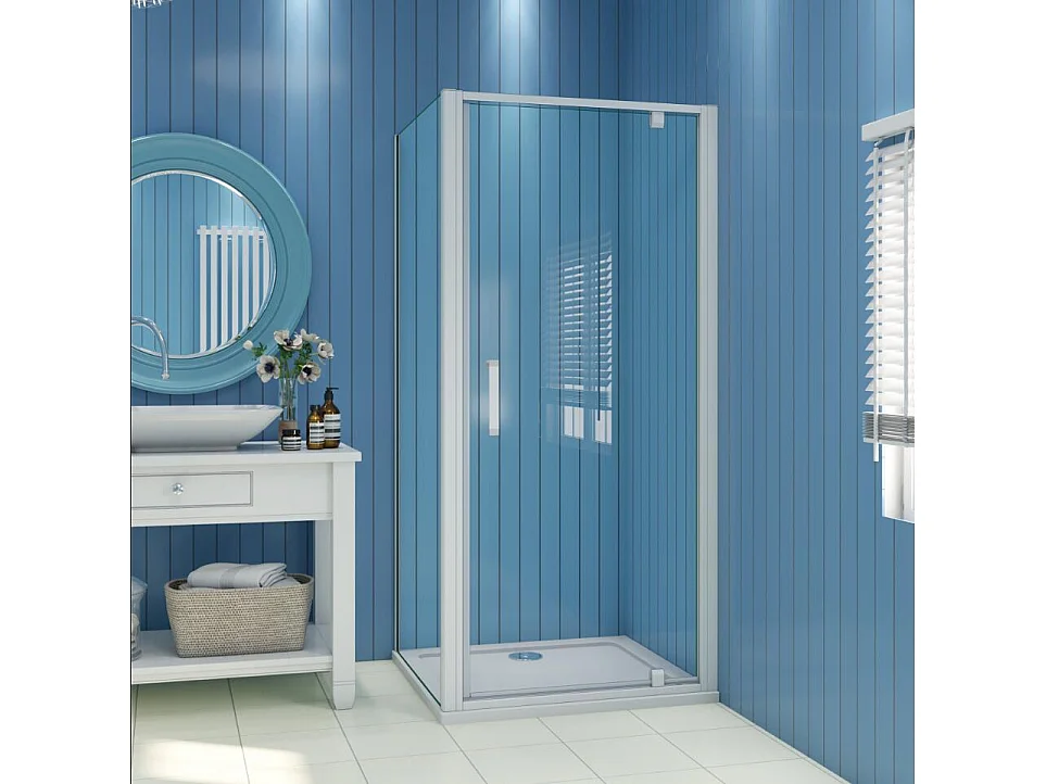 B:90xD:76xH:185cm Douchecabine draaideur nisdeur+zijpaneel 5mm gehard veiligheidsglas,profiel van glanzend chroom