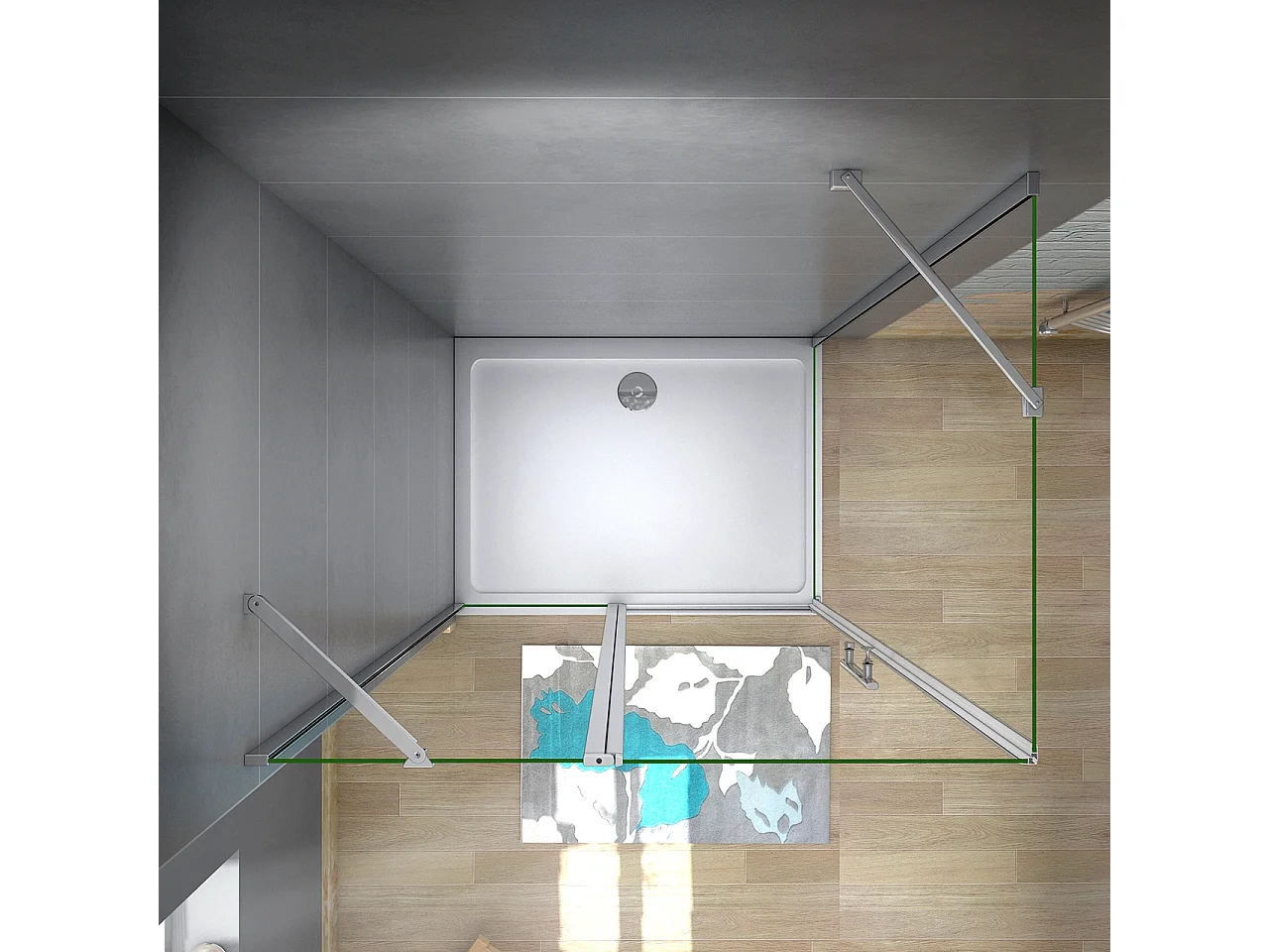 90x70x195cm Douchecabine draaideur+zijwand,6 mm NANO EasyClean veiligheidsglas,45cm Stabilisatiestang (draaibaar),profiel van glanzend chroom.