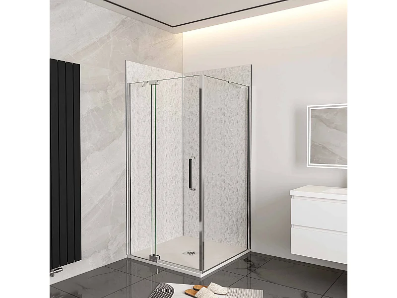 Douchecabine douchedeur draaideur 100x195cm met zijwand 90x195cm,8mm helder antikalk NANO glas,profiel van glanzend chroom.