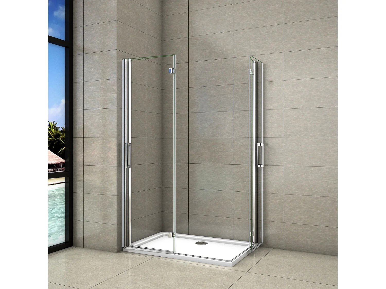 80x90x195cm Douchecabine Dcouchedeur vouwdeur,6mm NANO EasyClean veiligheidsglas,profiel van glanzend chroom.