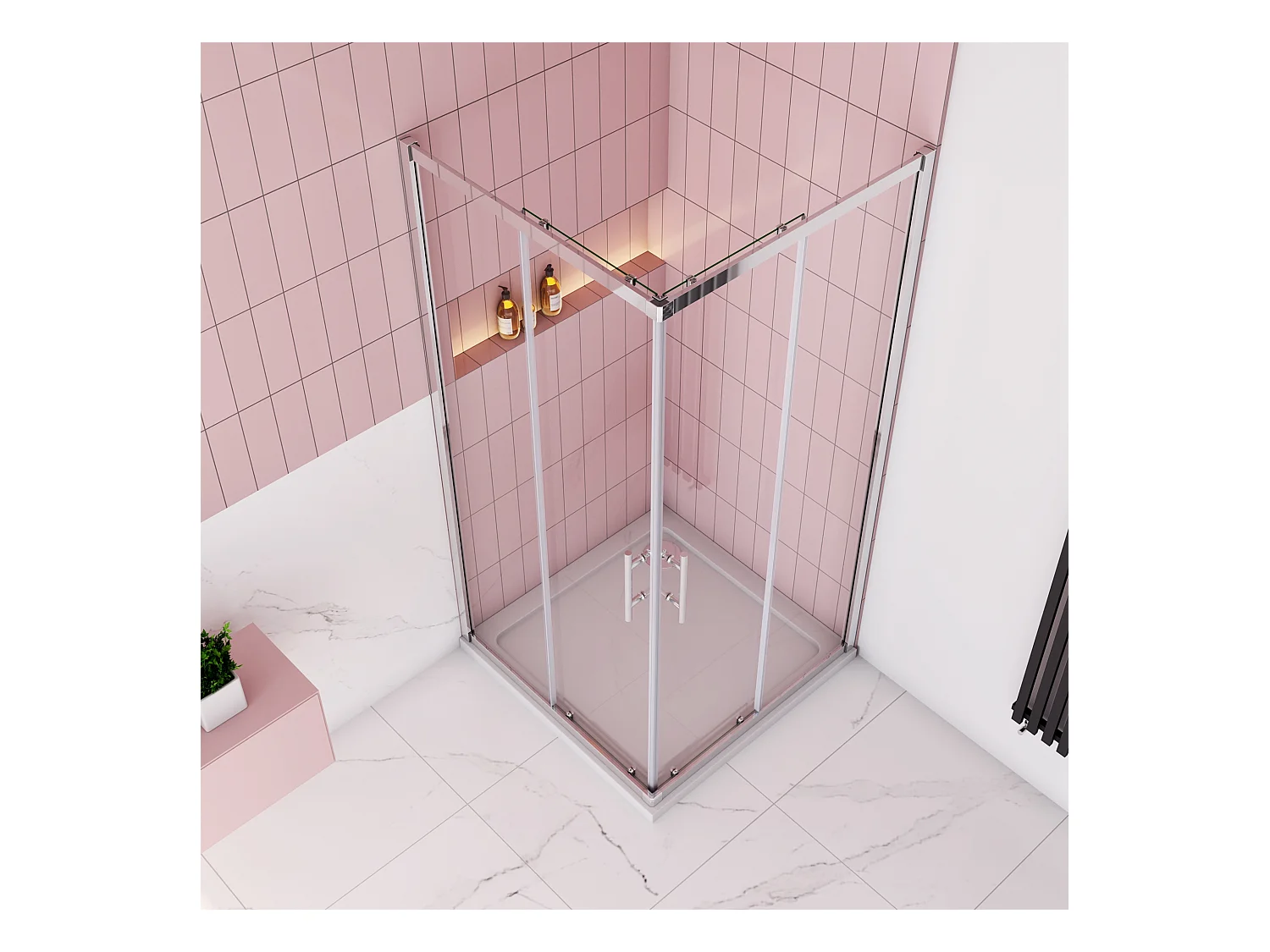 Douchecabine 80x80x195cm,dubbele schuifdeur,6mm NANO EasyClean veiligheidsglas,glanzend chroom profiel