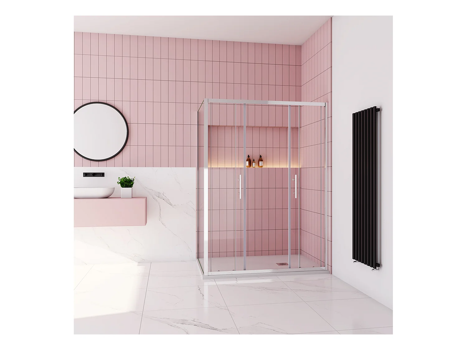 Schuifdeur douchecabine 160x190cm,zijpaneel 80x190cm,5mm helder veiligheidsglas,profiel van glanzend chroom.