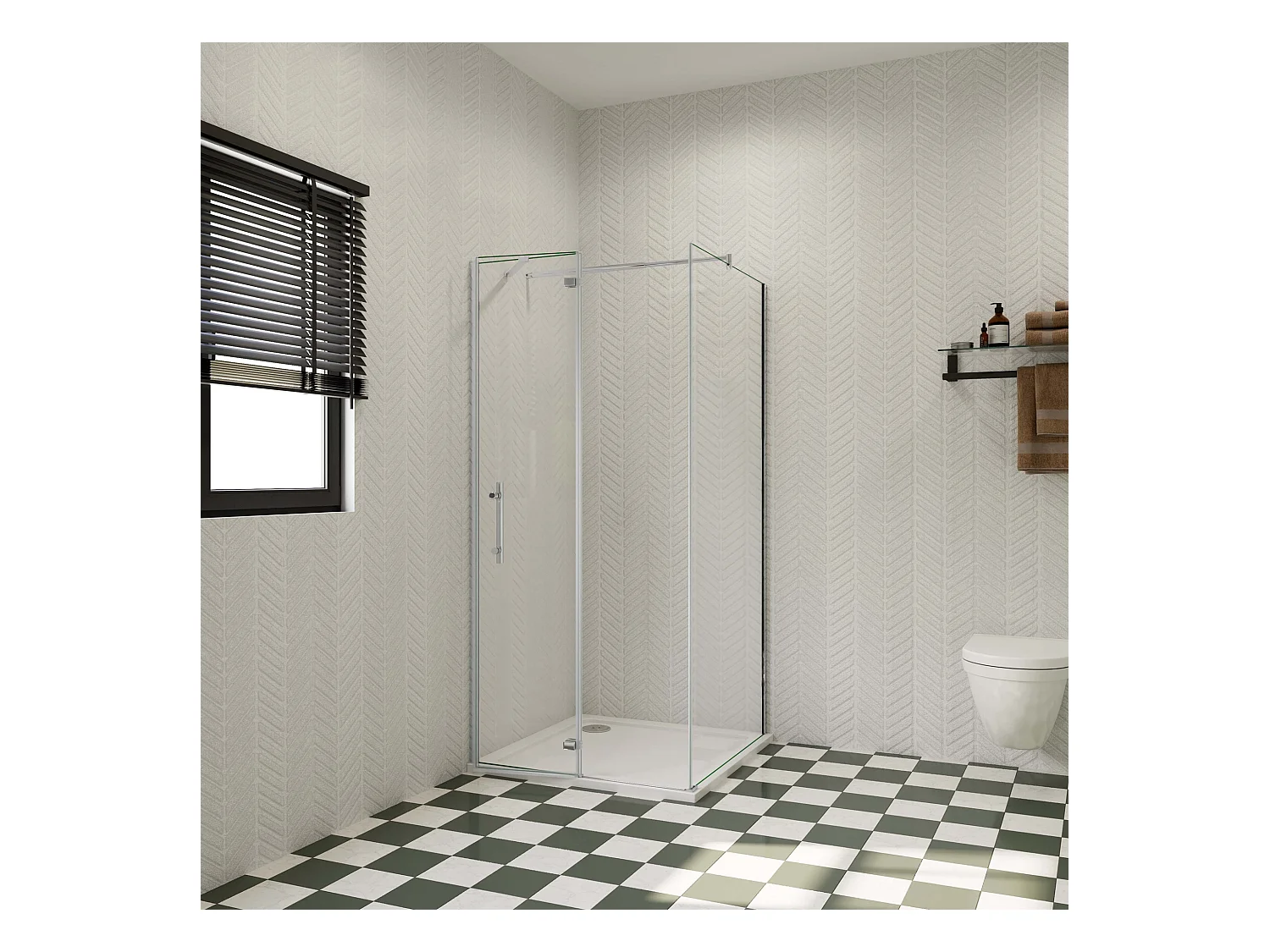 Douchecabine met vouwdeur en vaste zijwand,6mm NANO EasyClean veiligheidsglas,B:120xD:90xH:185cm,70-120cm Stabilisatiestang,chroom