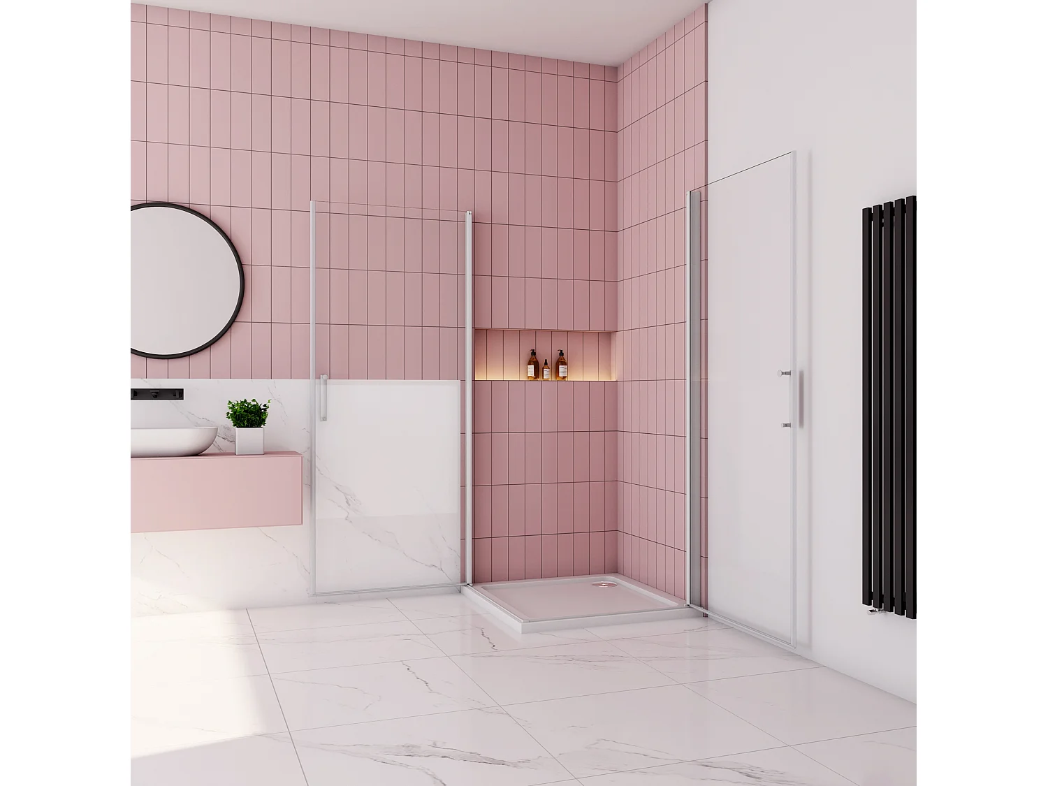 76x90x185cm Douchecabine Vierkante dubbele draaideuren,5 mm gehard veiligheidsglas,glanzend chroom profiel