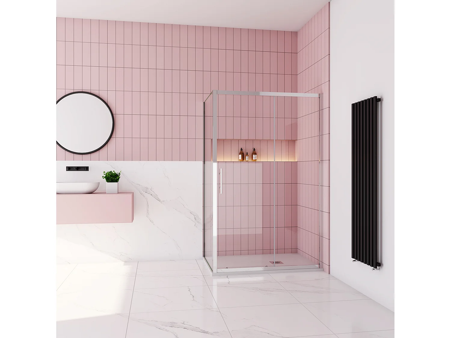 Rechthoekige schuifdeur douchecabine 110x190cm,zijpaneel 70x190cm,5mm helder veiligheidsglas,profiel van glanzend chroom.