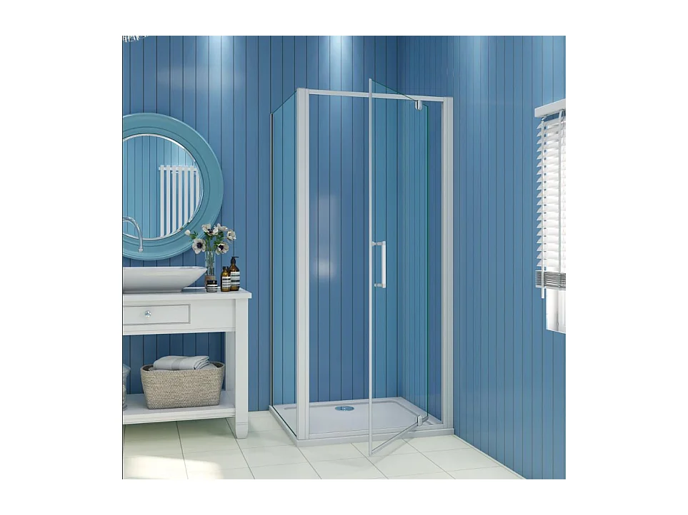 B:76xD:80xH:185cm Douchecabine draaideur nisdeur+zijpaneel 5mm gehard veiligheidsglas,profiel van glanzend chroom