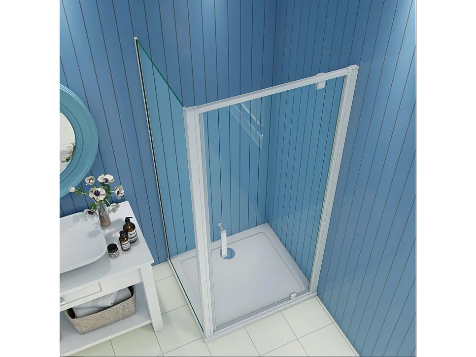 B:76xD:80xH:185cm Douchecabine draaideur nisdeur+zijpaneel 5mm gehard veiligheidsglas,profiel van glanzend chroom