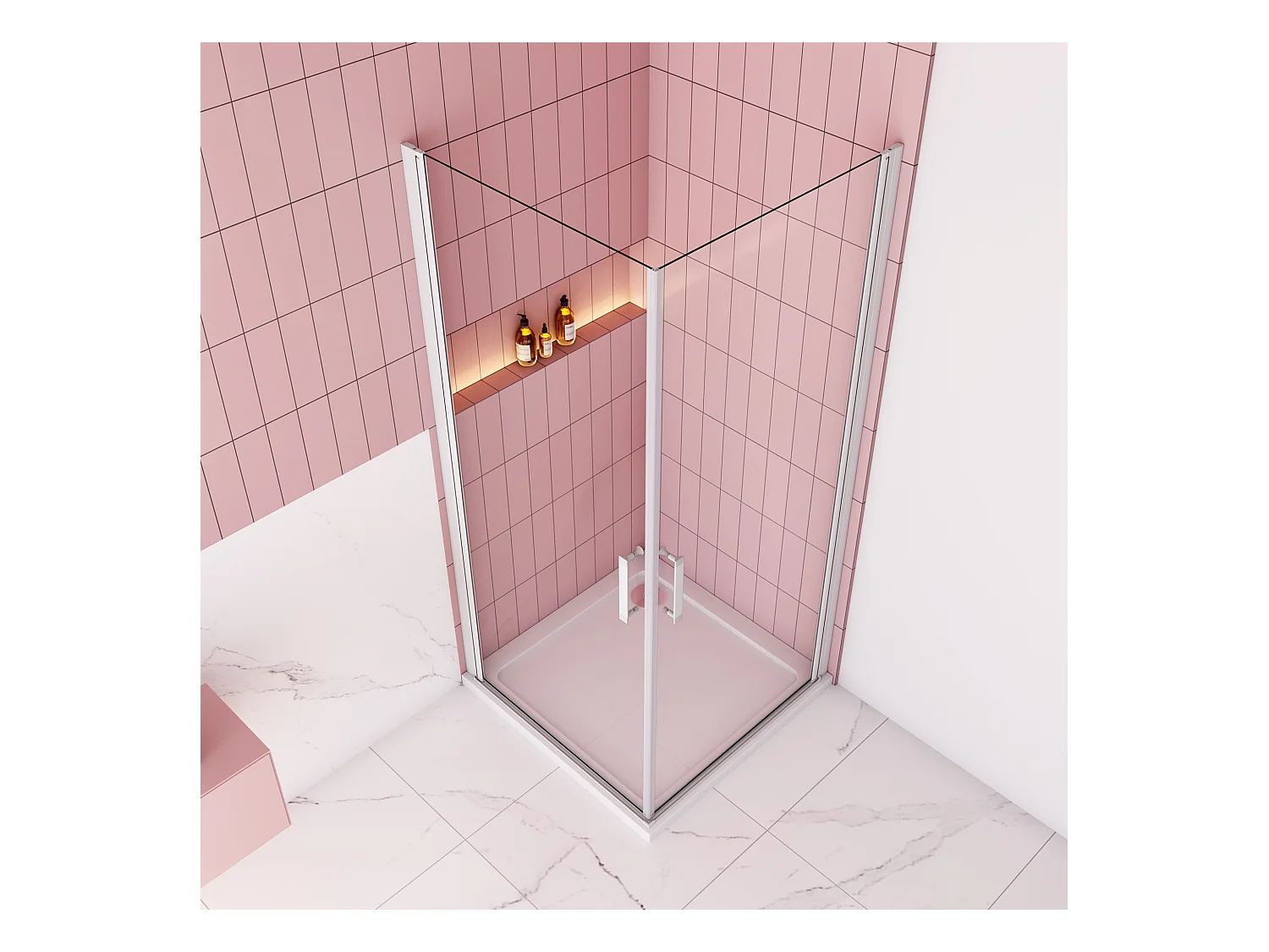 80x100x185cm Douchecabine Vierkante dubbele draaideuren,5 mm gehard veiligheidsglas,glanzend chroom profiel