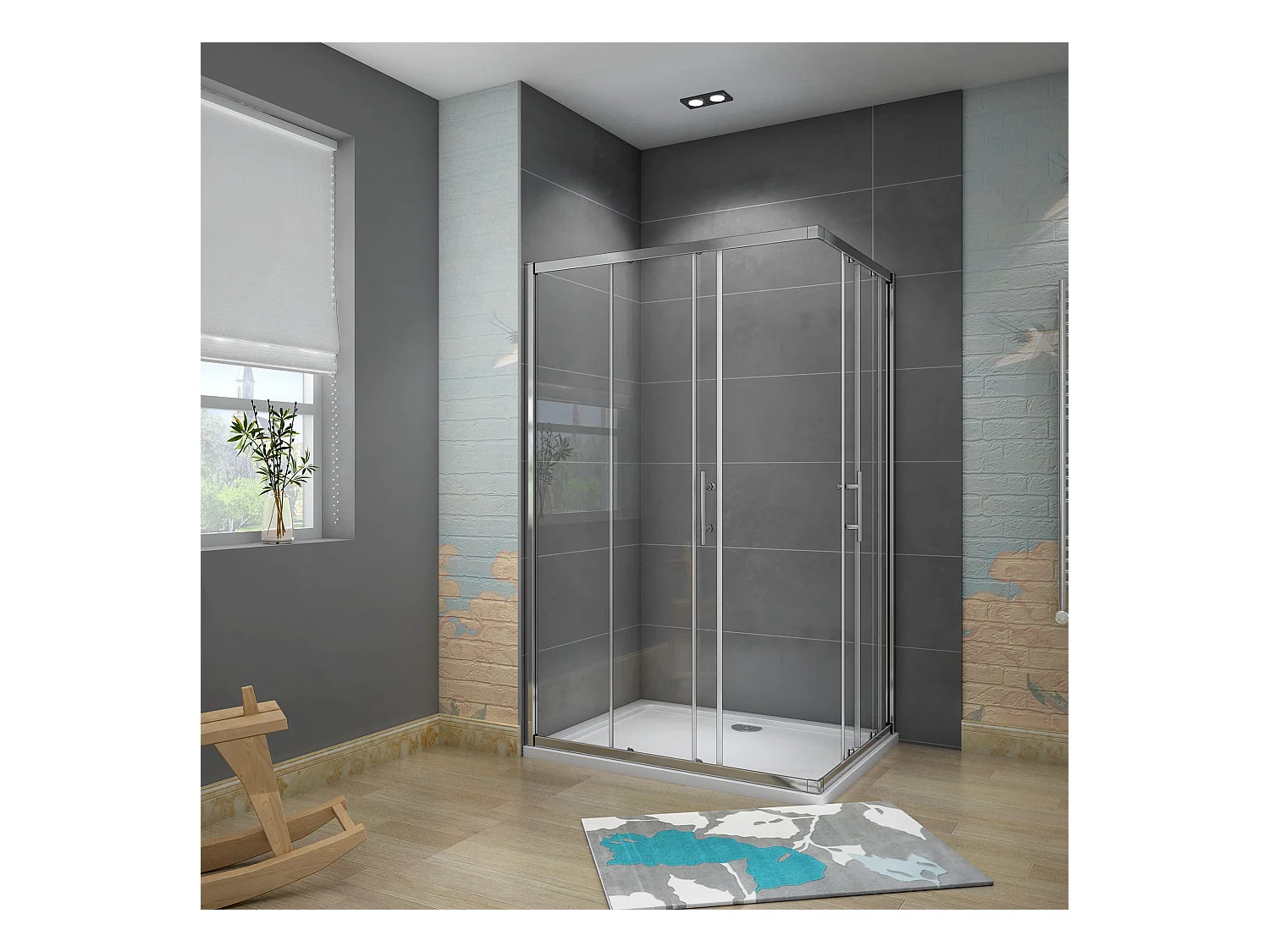 Douchecabine 70x120x195cm,dubbele schuifdeur,6mm NANO EasyClean veiligheidsglas,glanzend chroom profiel