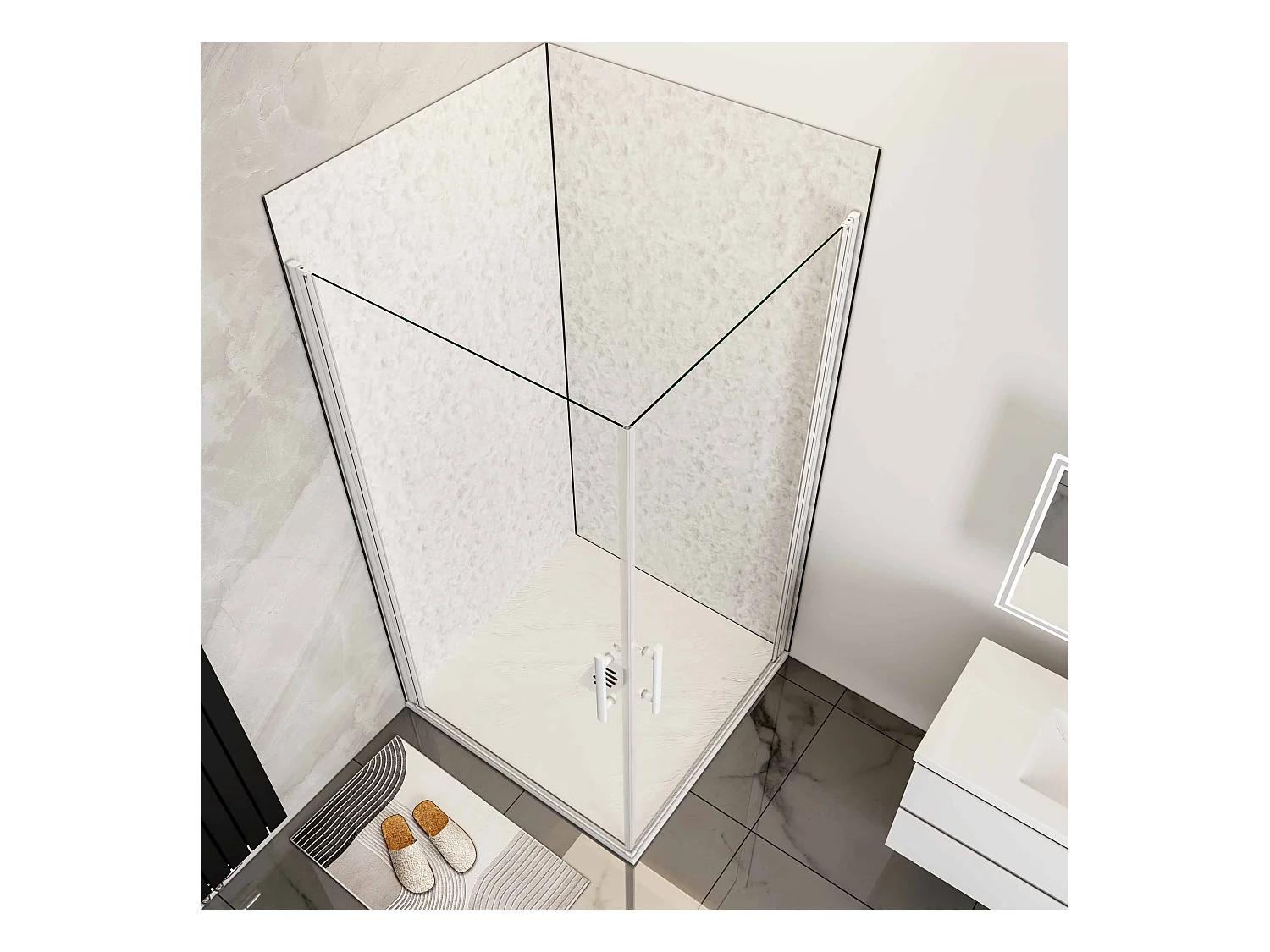 B:90xD:90xH:185cm douchecabine,5mm EasyClean veiligheidsglas,matte wit elektroforetische aluminium frame