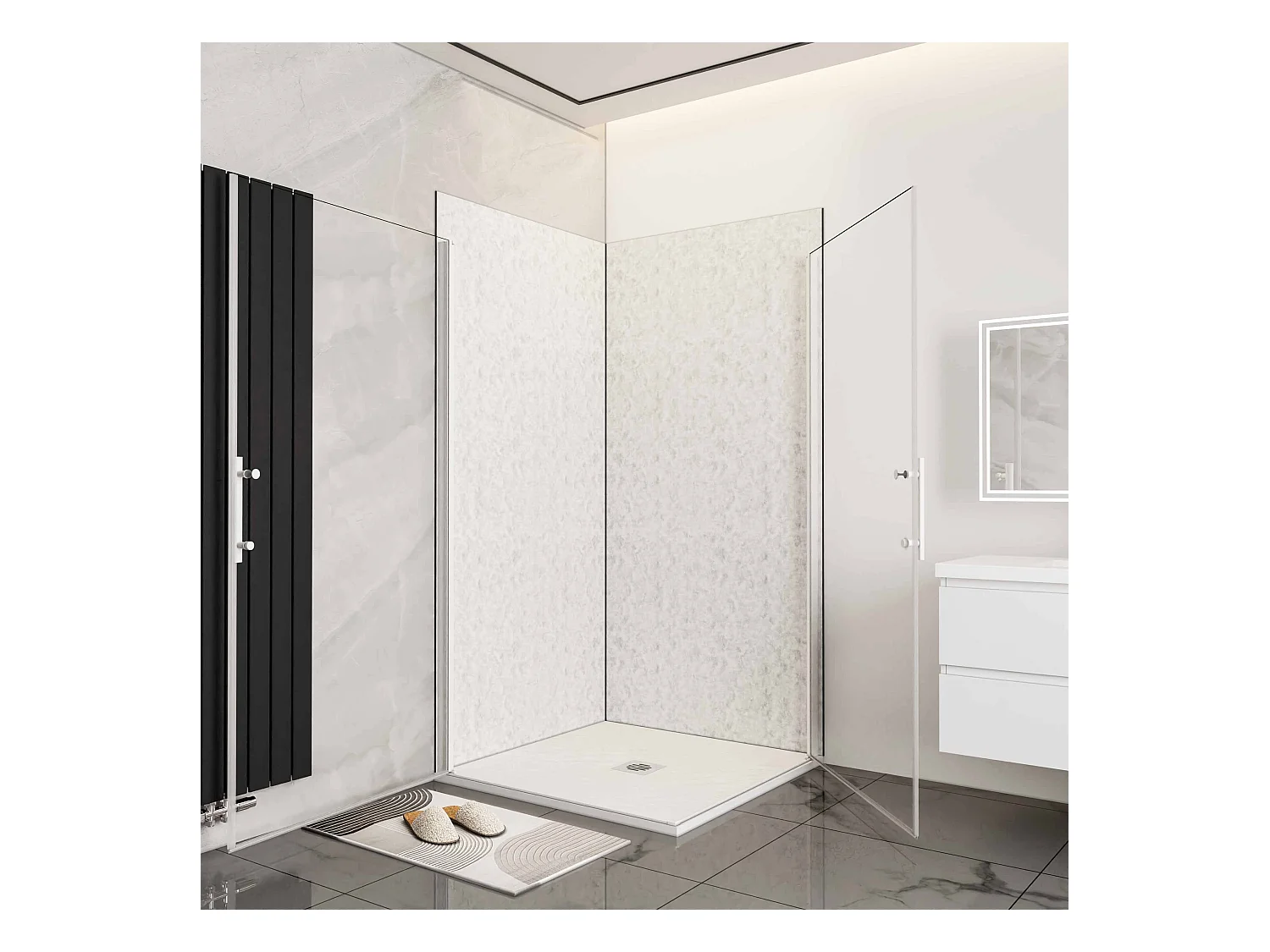 B:90xD:90xH:185cm douchecabine,5mm EasyClean veiligheidsglas,matte wit elektroforetische aluminium frame