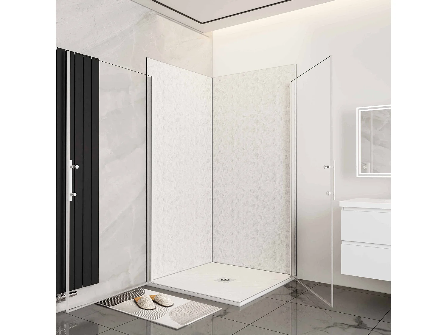 B:90xD:90xH:185cm douchecabine,5mm EasyClean veiligheidsglas,matte wit elektroforetische aluminium frame