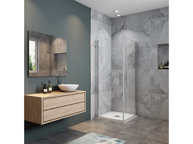 Douchecabine B:80xD:90x180cm,dubbele draaideuren,5mm NANO EasyClean veiligheidsglas,profiel van glanzend chroom