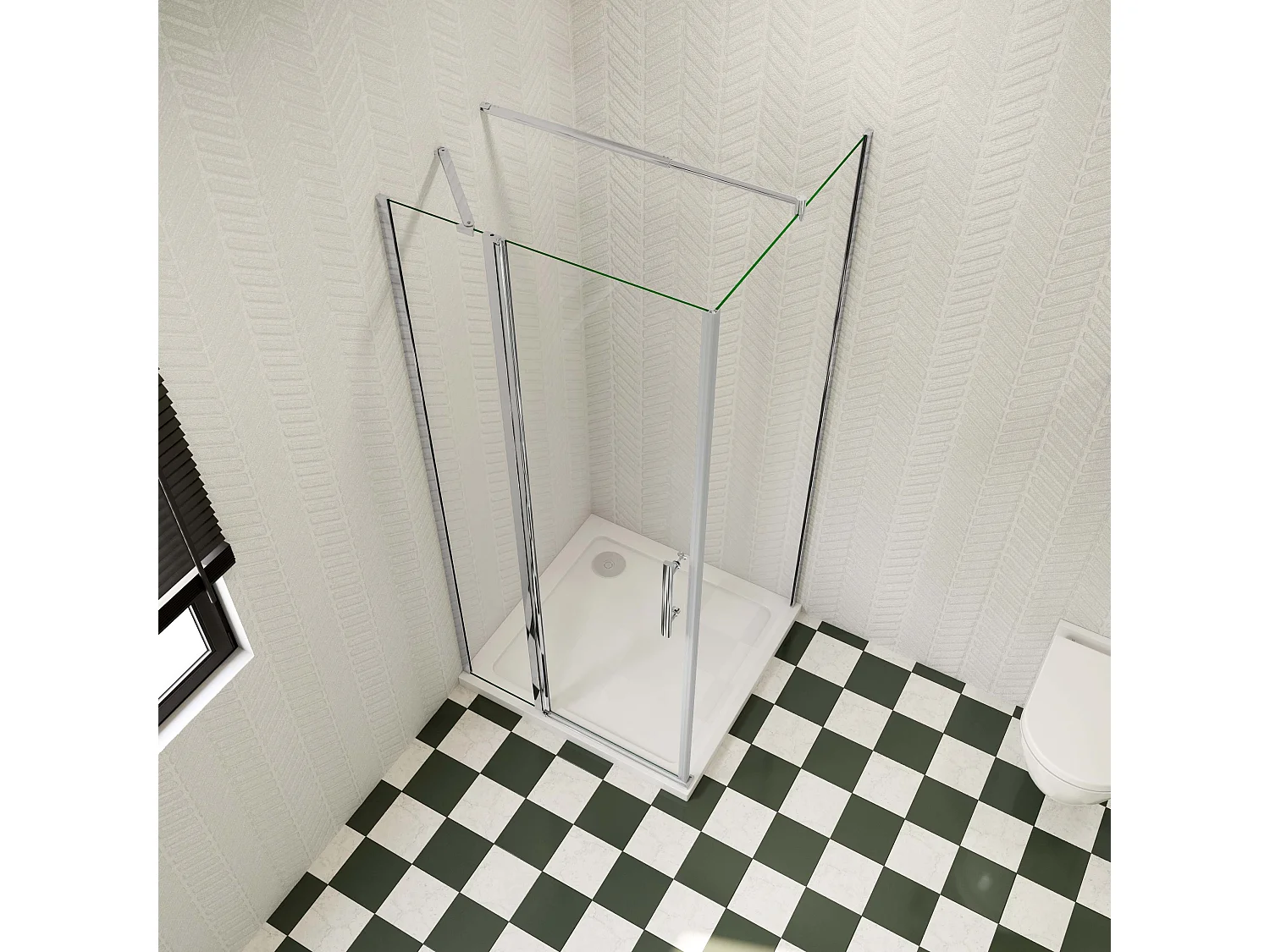 100x100x195cm Douchecabine draaideur+zijwand,6 mm NANO EasyClean veiligheidsglas,70-120 cm Stabilisatiestang (inkortbaar),profiel van glanzend chroom.