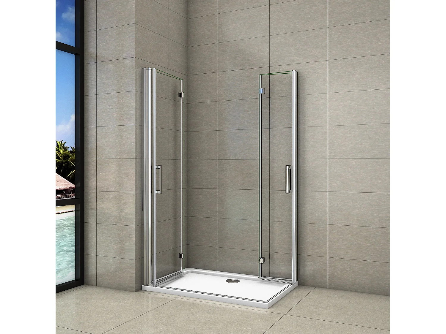 90x90x195cm Douchecabine Dcouchedeur vouwdeur,6mm NANO EasyClean veiligheidsglas,profiel van glanzend chroom.
