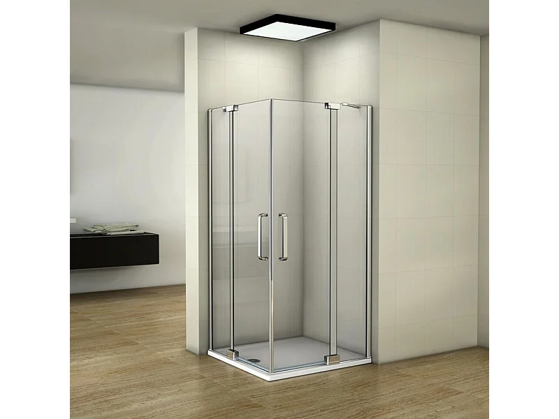 90x90x195cm Douchecabine dubbele draaideuren,8mm helder antikalk NANO glas,profiel van glanzend chroom.
