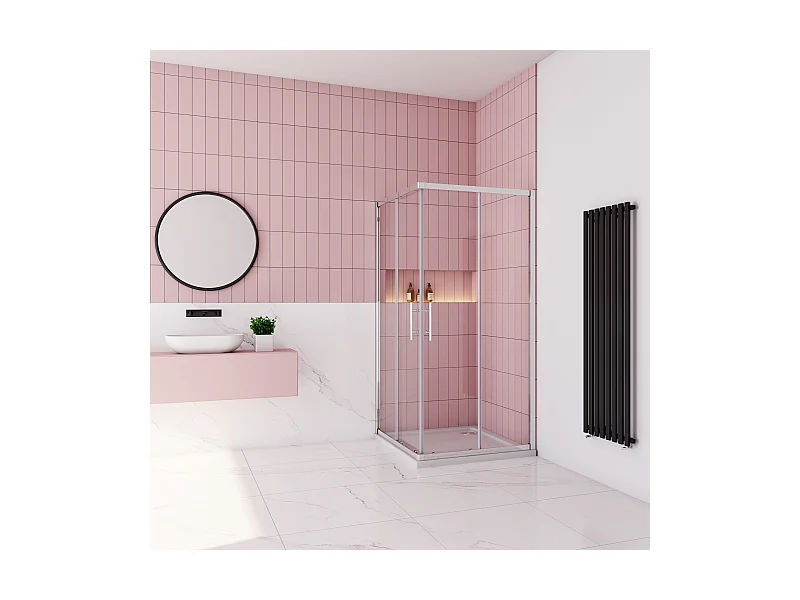 80x80x185cm Douchecabine met dubbele schuifdeur,6mm ESG veiligheidsglas,profiel van glanzend chroom.