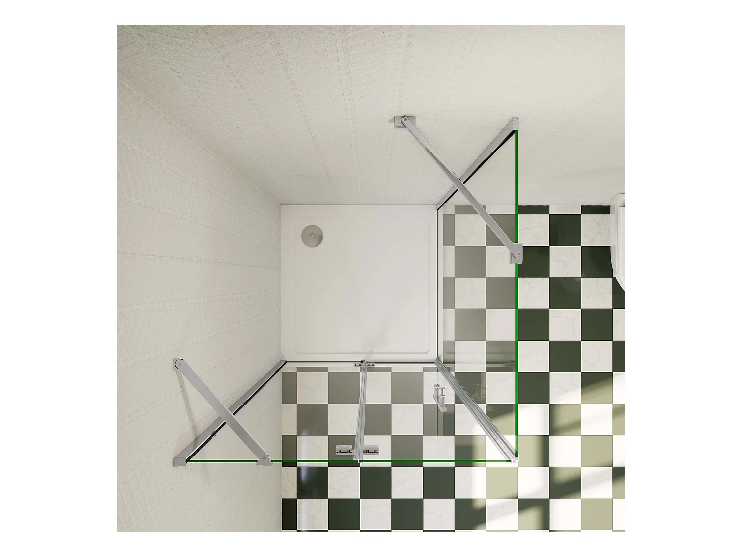 Douchecabine met vouwdeur en vaste zijwand,6mm NANO EasyClean veiligheidsglas,B:120xD:80xH:185cm,45cm Stabilisatiestang,chroom