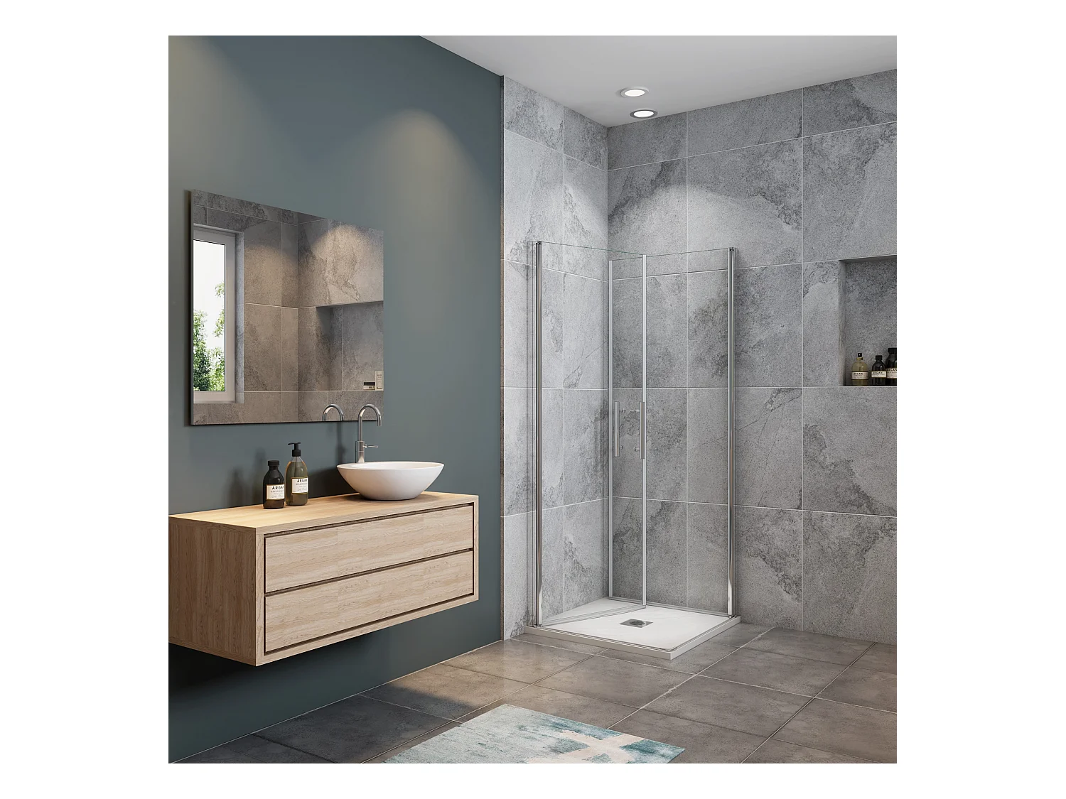 Vierkante douchecabine 76x76x185cm,enkelvoudige draaideur,6mm helder nano veiligheidsglas,profiel van glanzend chroom.