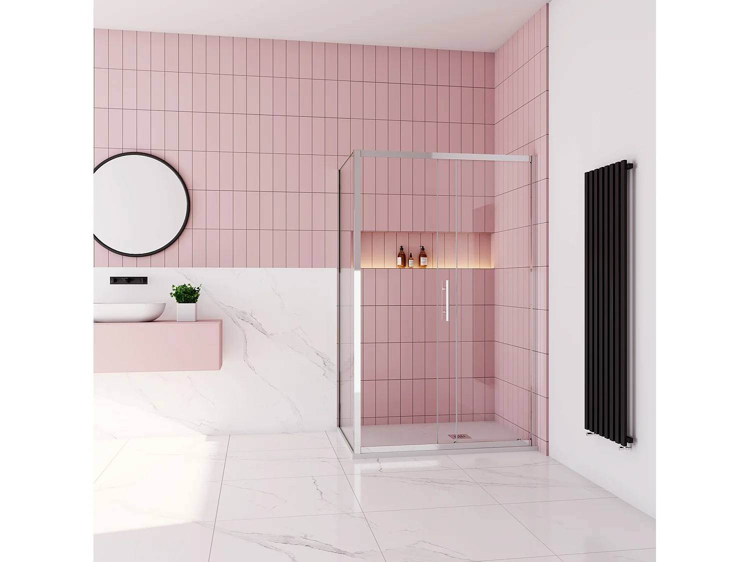 Rechthoekige schuifdeur douchecabine 110x190cm,zijpaneel 76x190cm,5mm helder veiligheidsglas,profiel van glanzend chroom.