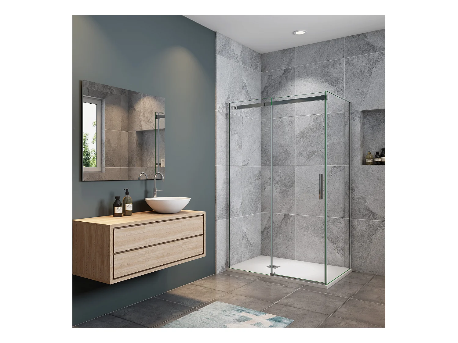 160x195cm Schuifbare douchecabine met zijwand 90cm,6mm helder glas,profiel van glanzend chroom.