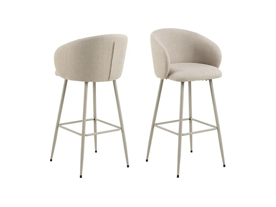 Vako - Lot de 2 tabourets de bar en tissu pieds beiges H78cm - Beige
