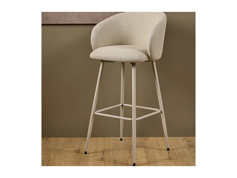Vako - Lot de 2 tabourets de bar en tissu pieds beiges H78cm - Beige