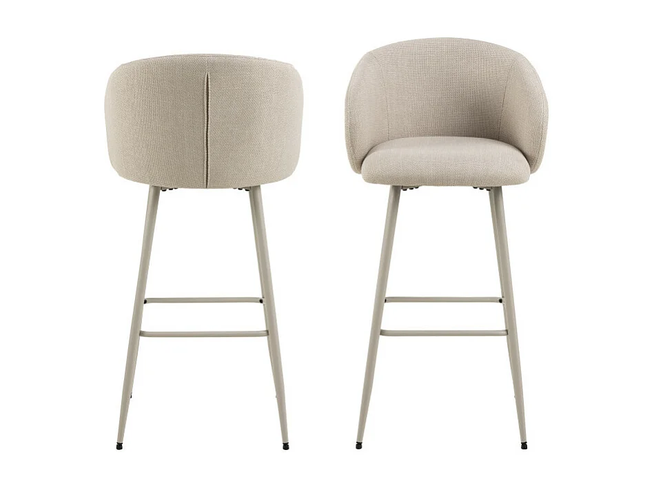 Vako - Lot de 2 tabourets de bar en tissu pieds beiges H78cm - Beige