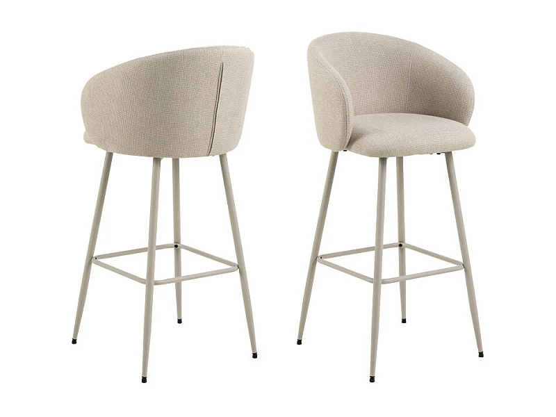 Vako - Lot de 2 tabourets de bar en tissu pieds beiges H78cm - Beige