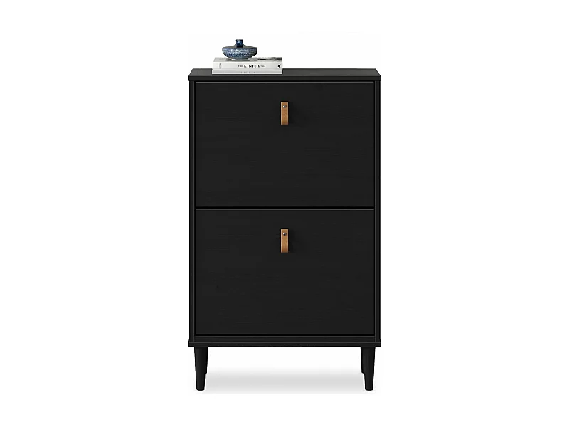 Meuble à chaussures entrée Mikka 2 abattants en bois massif noir pour jusqu'à 10 paires 59 x 96 x 25 cm