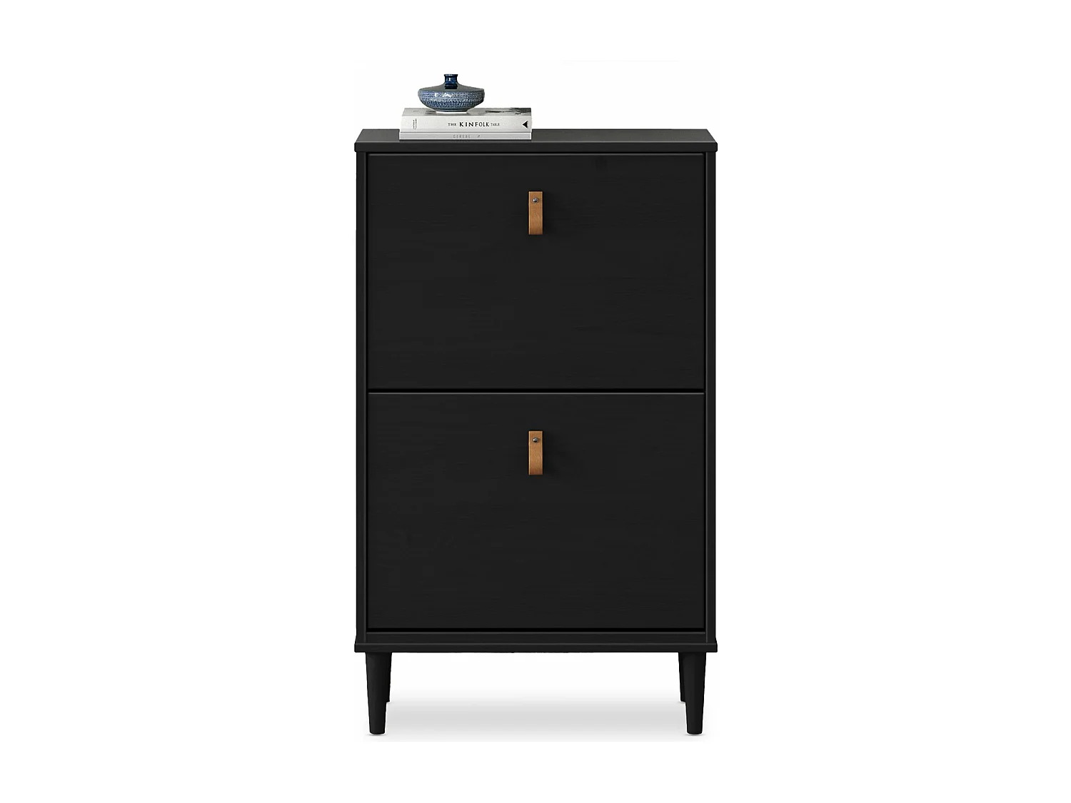 Meuble à chaussures entrée Mikka 2 abattants en bois massif noir pour jusqu'à 10 paires 59 x 96 x 25 cm