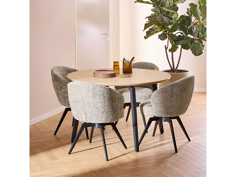 Lunka - Table à manger 4 personnes ronde en bois ø120cm - Bois clair