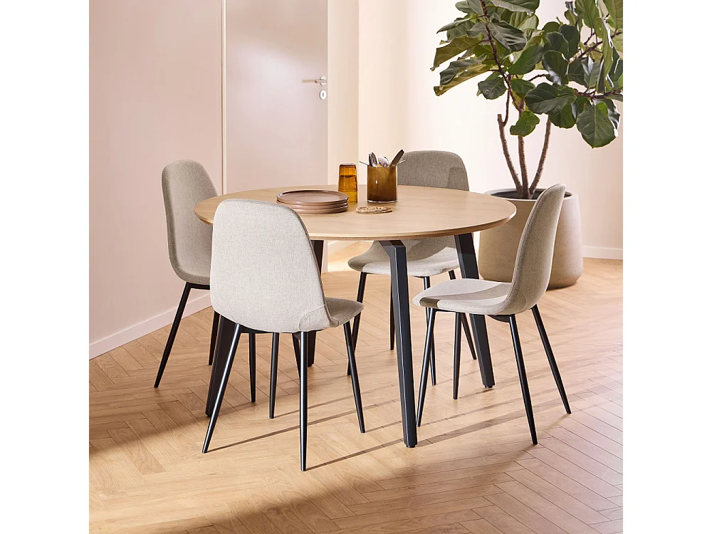 Lunka - Table à manger 4 personnes ronde en bois ø120cm - Bois clair