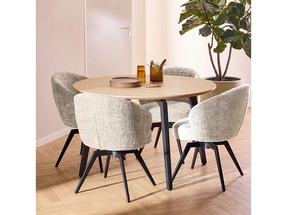 Lunka - Table à manger 4 personnes ronde en bois ø120cm - Bois clair