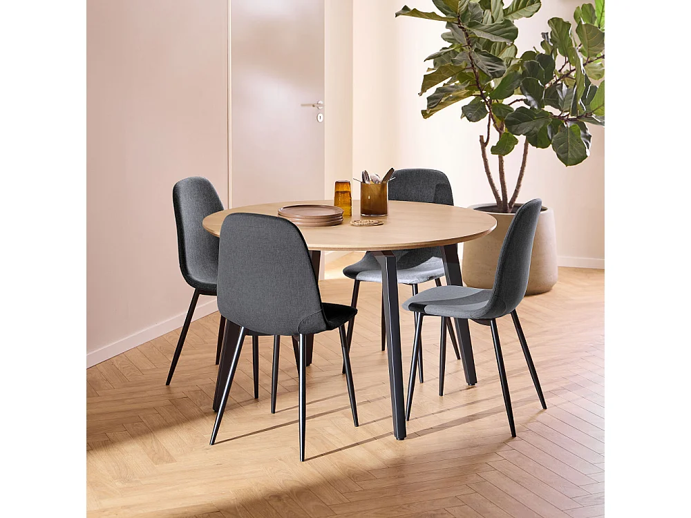 Lunka - Table à manger 4 personnes ronde en bois ø120cm - Bois clair