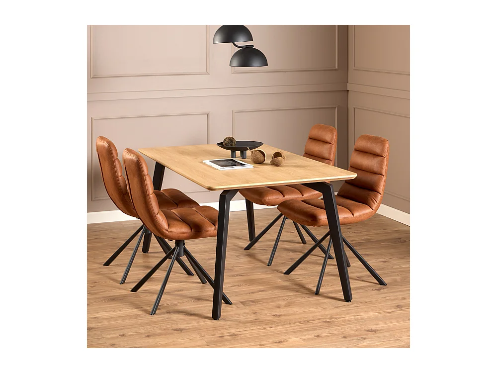 Lunka - Table à manger 4 personnes en bois et métal - Bois clair