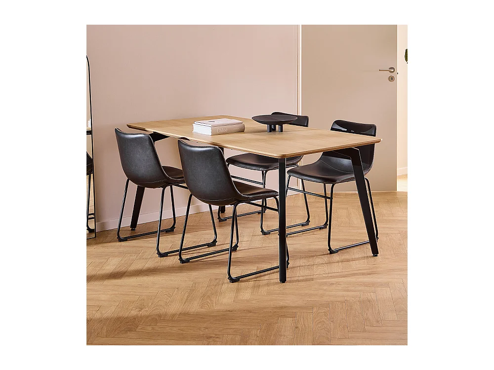 Lunka - Table à manger 4 personnes en bois et métal - Bois clair