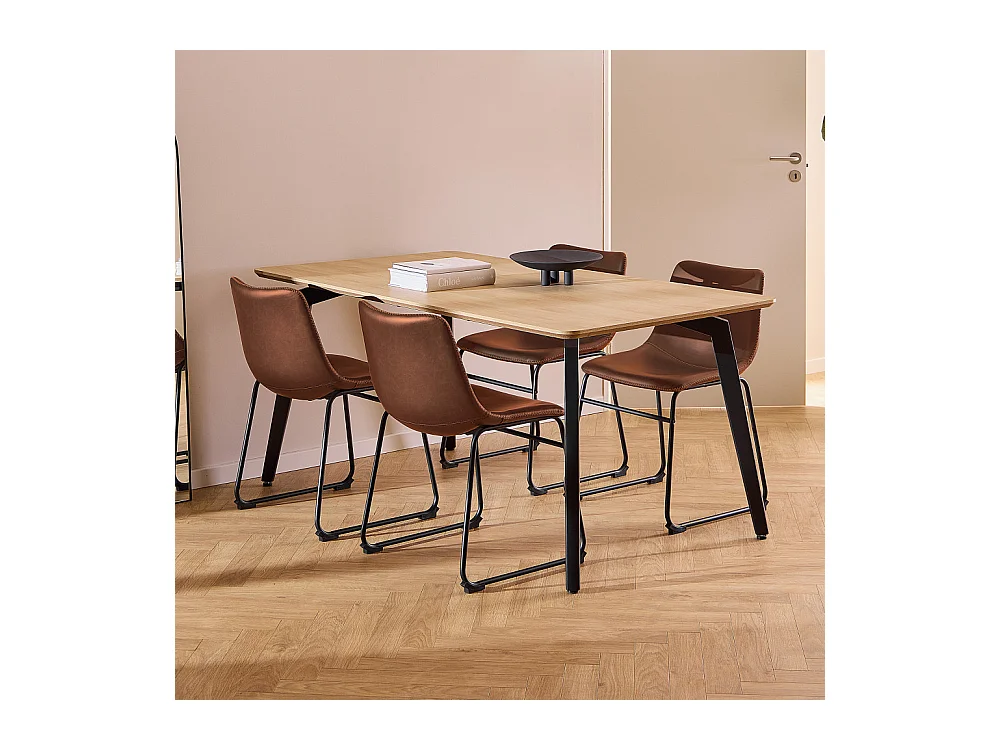 Lunka - Table à manger 4 personnes en bois et métal - Bois clair