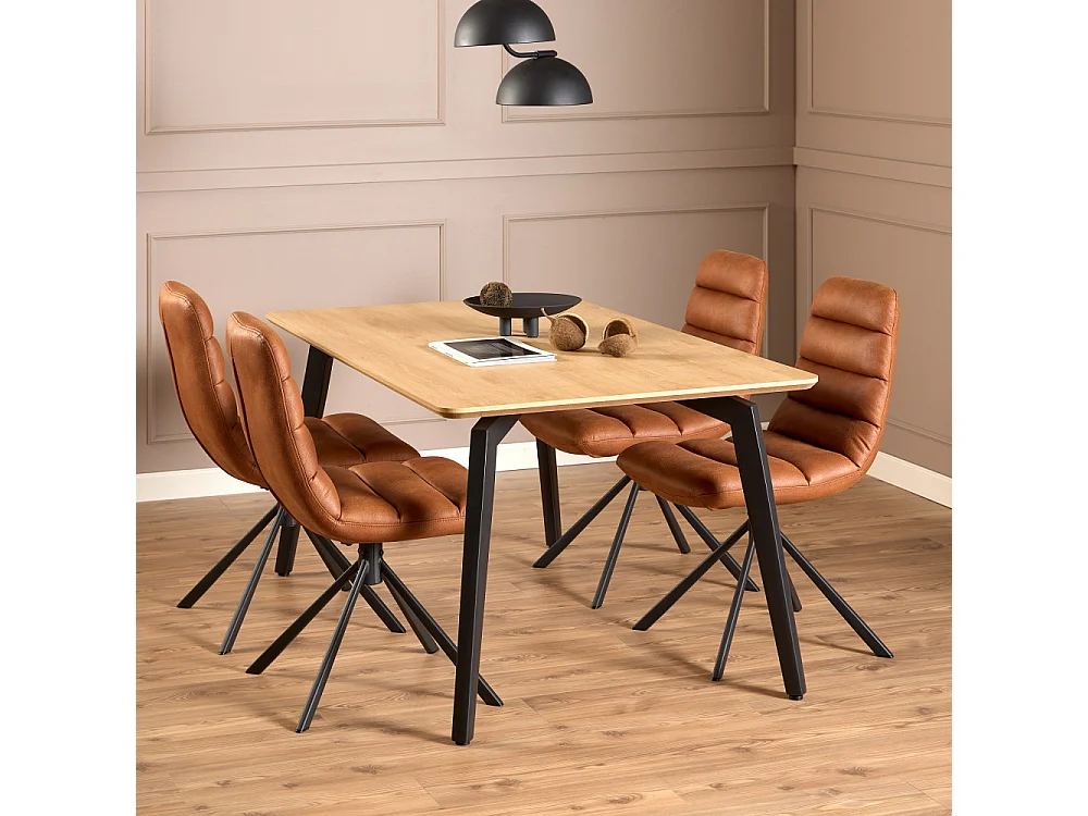 Lunka - Table à manger 4 personnes en bois et métal - Bois clair