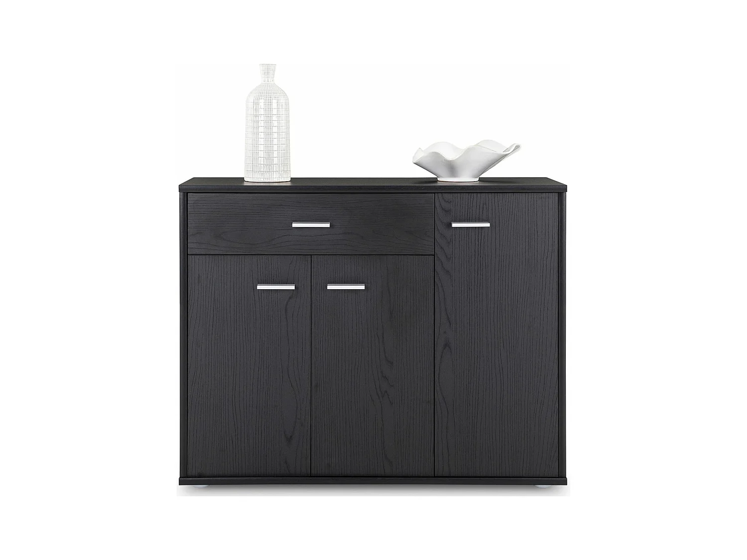 Buffet salle à manger CORALINE L 88 cm en bois massif coloris frêne noir avec 1 tiroir et 3 portes
