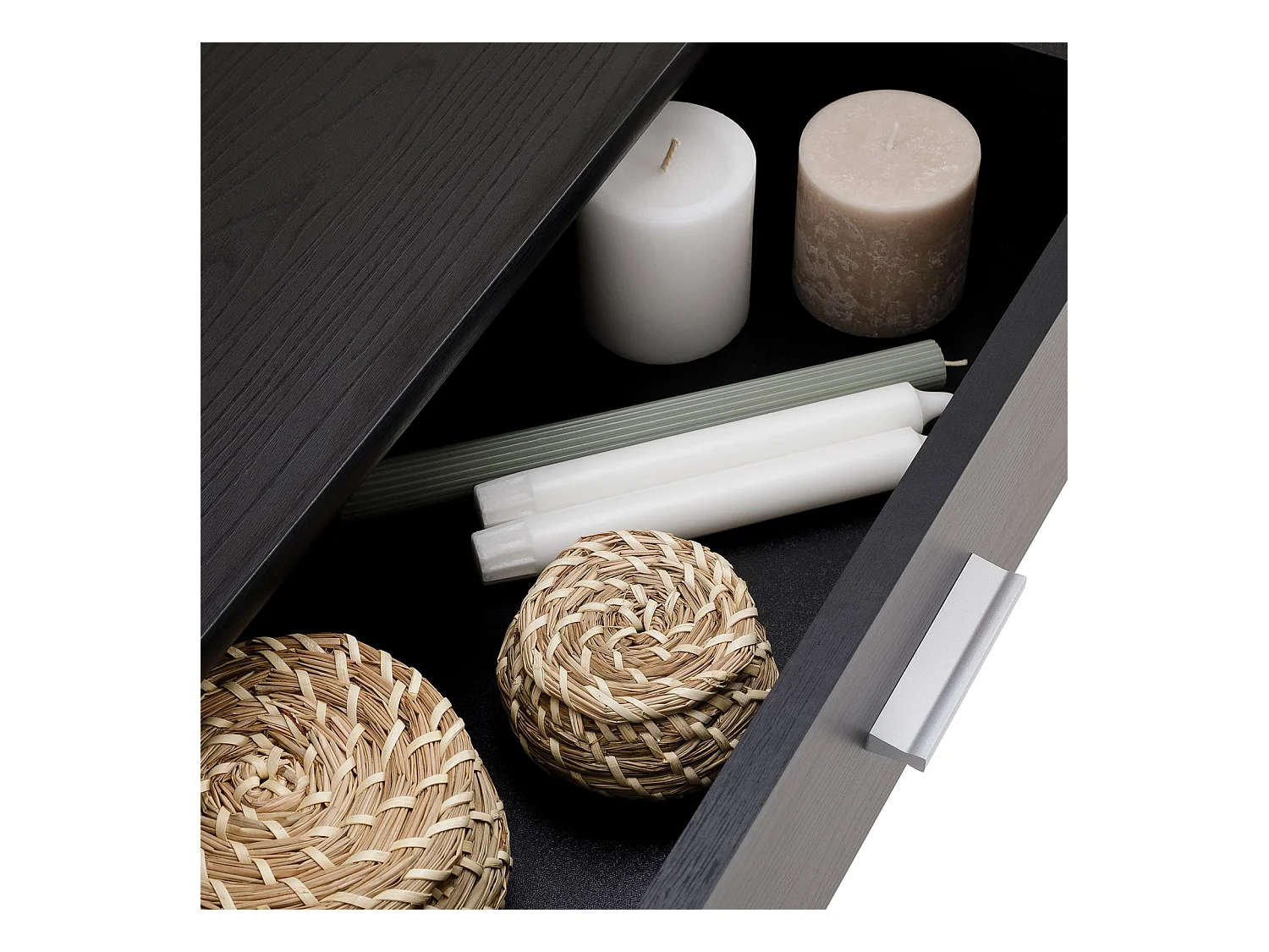 Buffet salle à manger CORALINE L 88 cm en bois massif coloris frêne noir avec 1 tiroir et 3 portes