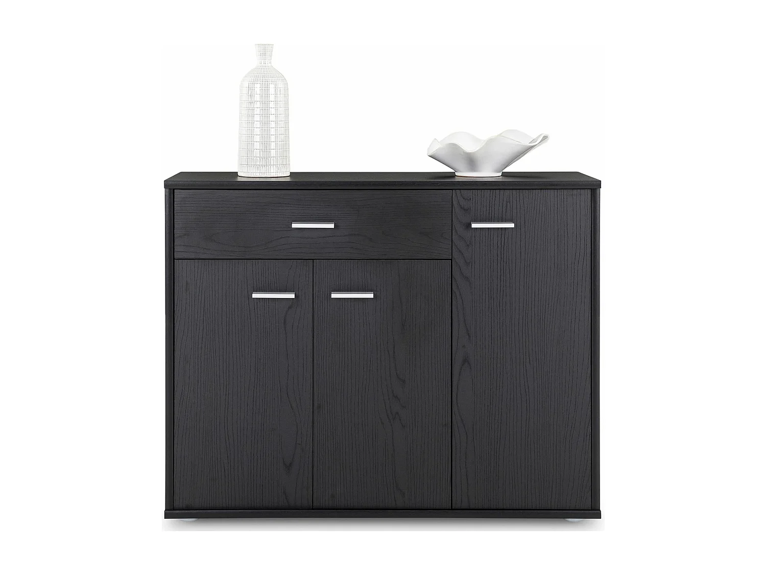 Buffet salle à manger CORALINE L 88 cm en bois massif coloris frêne noir avec 1 tiroir et 3 portes