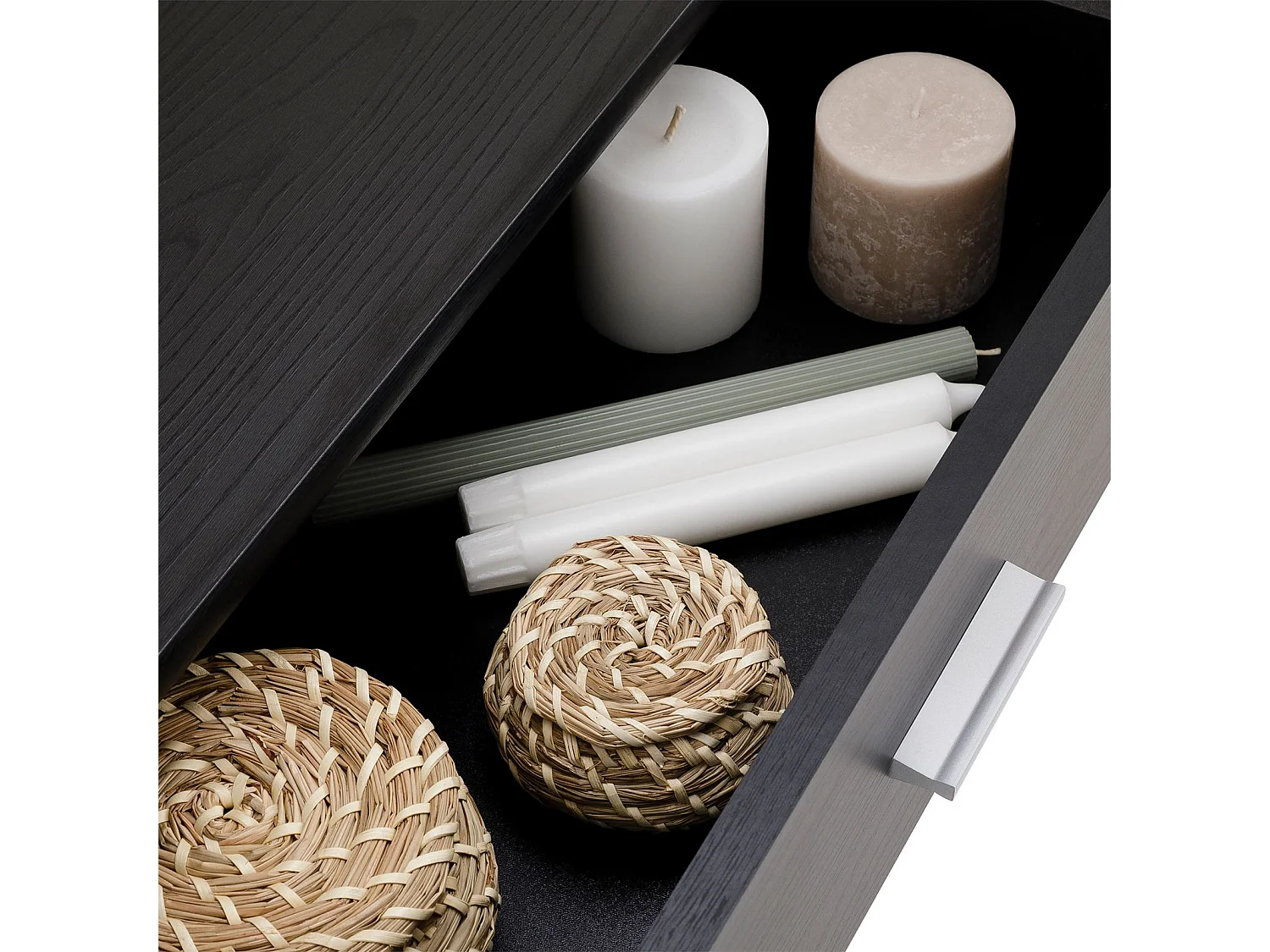 Buffet salle à manger CORALINE L 88 cm en bois massif coloris frêne noir avec 1 tiroir et 3 portes