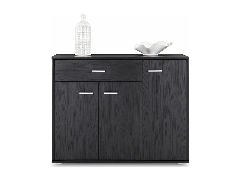 Buffet salle à manger CORALINE L 88 cm en bois massif coloris frêne noir avec 1 tiroir et 3 portes