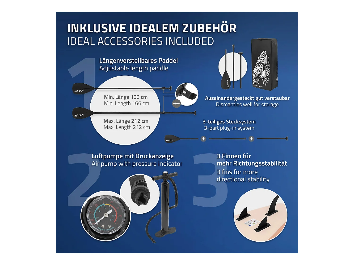 Planche stand up Makani 320x80x15 cm abricot PVC gonflable jusqu'à 120kg revêtement antidérapant avec pompe sac de transport kit de réparation pagaie