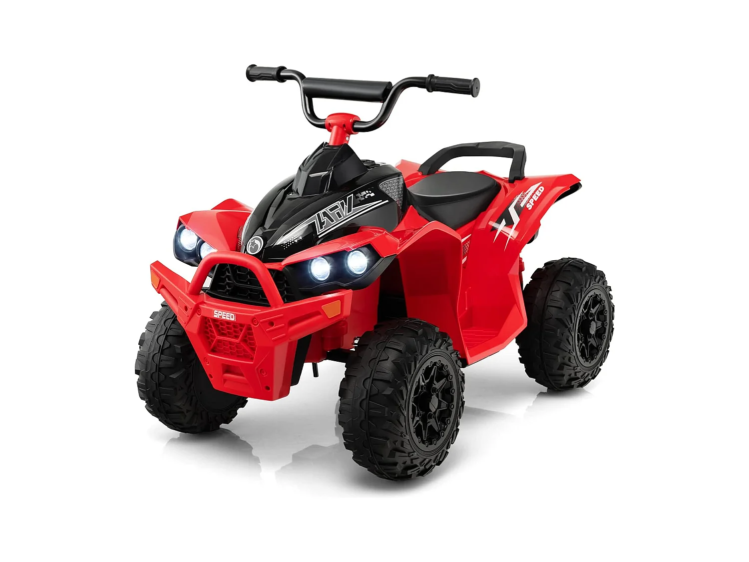 12V Quad Électrique Enfant avec Phares & Musique & Klaxon, Voiture Électrique avec Guidon Antidérapant, 2,2/4,3 KM/H, Charge 35kg pour 3-8 Ans (Rouge)
