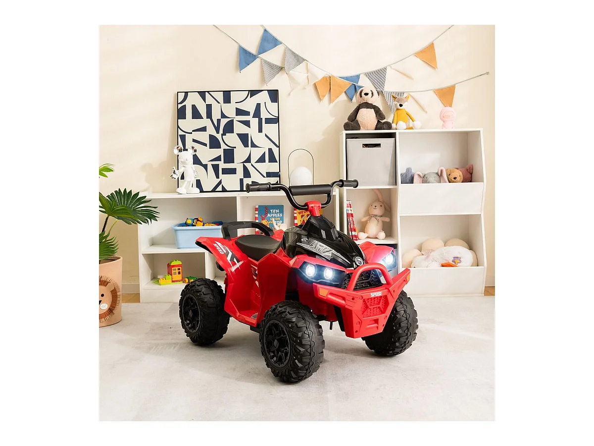 12V Quad Électrique Enfant avec Phares & Musique & Klaxon, Voiture Électrique avec Guidon Antidérapant, 2,2/4,3 KM/H, Charge 35kg pour 3-8 Ans (Rouge)