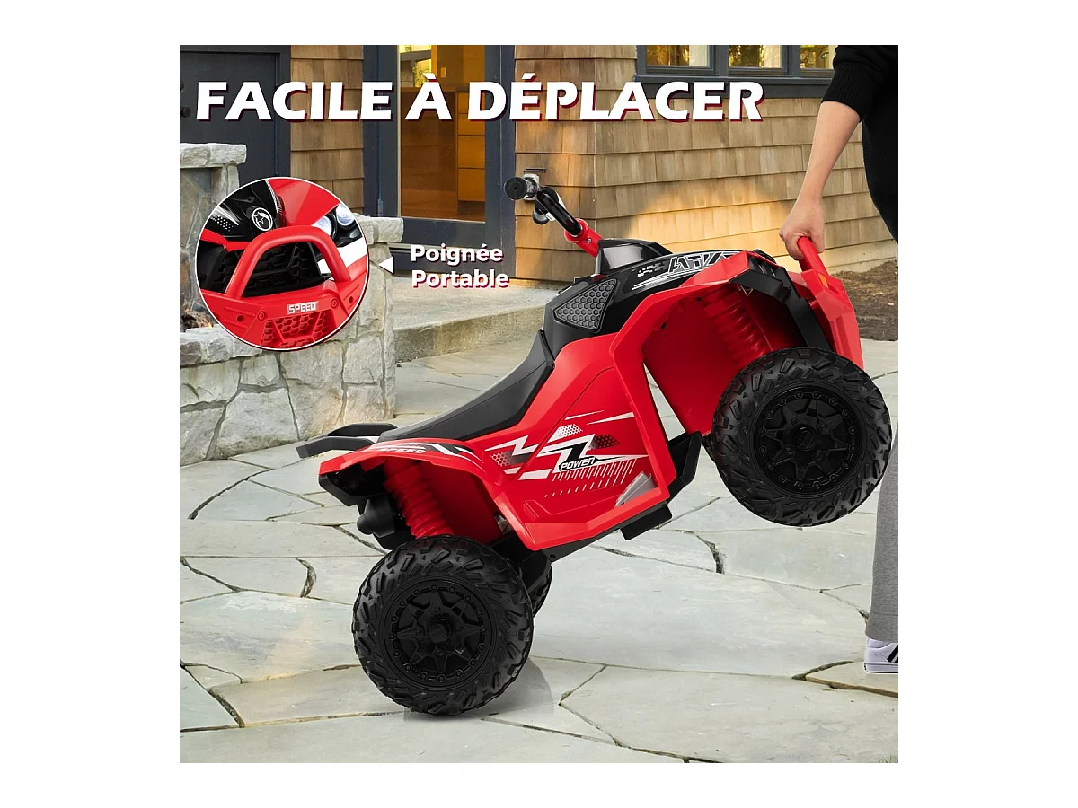 12V Quad Électrique Enfant avec Phares & Musique & Klaxon, Voiture Électrique avec Guidon Antidérapant, 2,2/4,3 KM/H, Charge 35kg pour 3-8 Ans (Rouge)